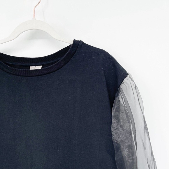 Asos Influence Sweater Size 18 Black Organza‎ Long Puff Sleeve Pullover Cotton - Picture 3 of 11
